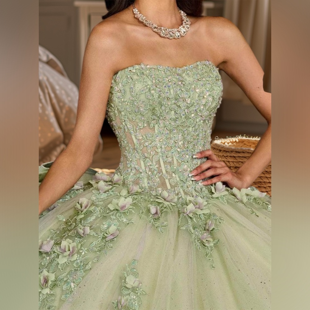 Rachel Allan Light Green Floral Gown - Picture 2 of 3